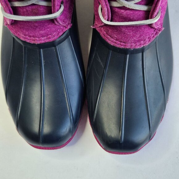 Sperry Rain Booties Size 6 Pink Blue Waterproof Rubber Outdoor Lace Up Duck Boot - Picture 2 of 11